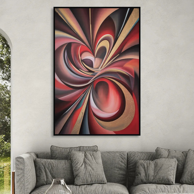 Vortex Symphony Red Abstract Sitting Room - Black Canvas Wall Art