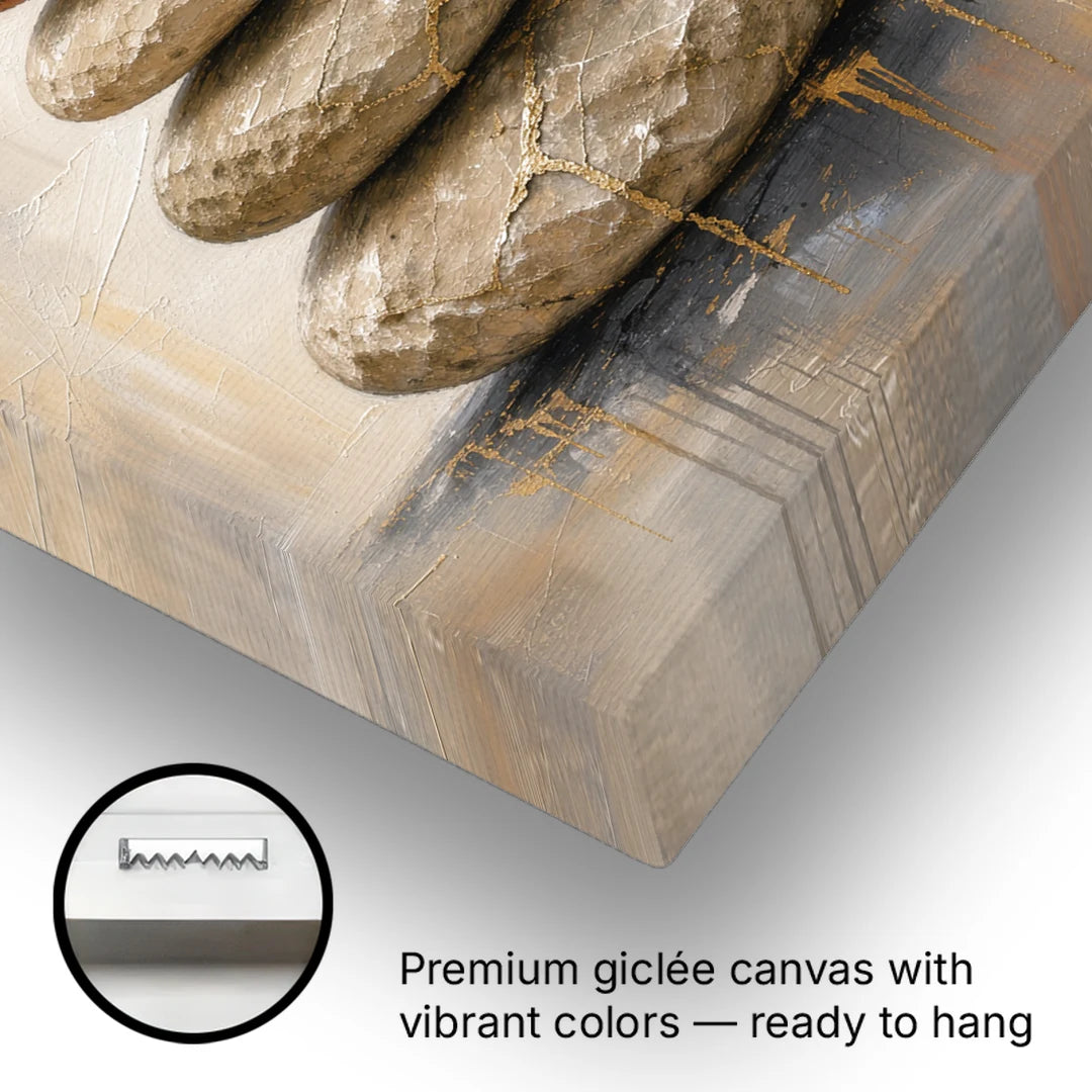 Wabi Sabi Gold-Seamed Stone Cairn - Canvas Wall Art - Gallery Wrap Corner