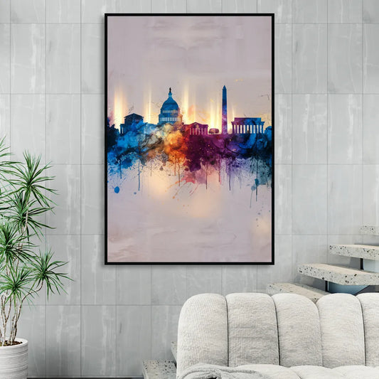 Washington Cityscapes Living Room - Black Canvas Wall Art