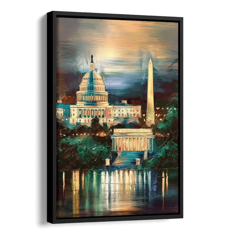 Washington DC Historic Landmarks Side - Black Canvas Wall Art