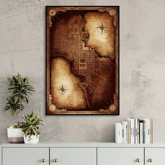 Washington DC Map Vintage Living Room - Black Canvas Wall Art