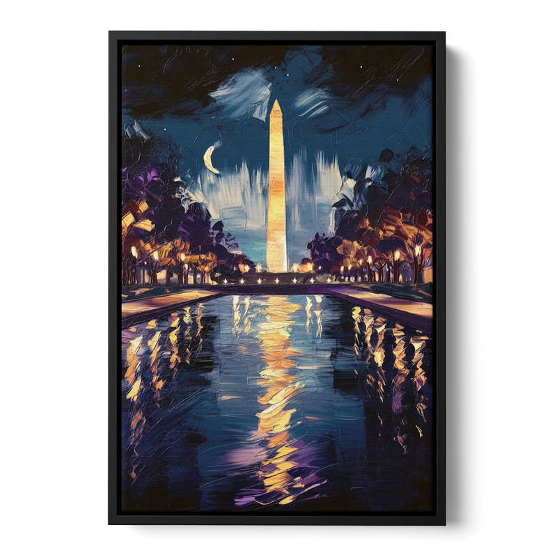 Washington DC Night Lights Front - Black Canvas Wall Art