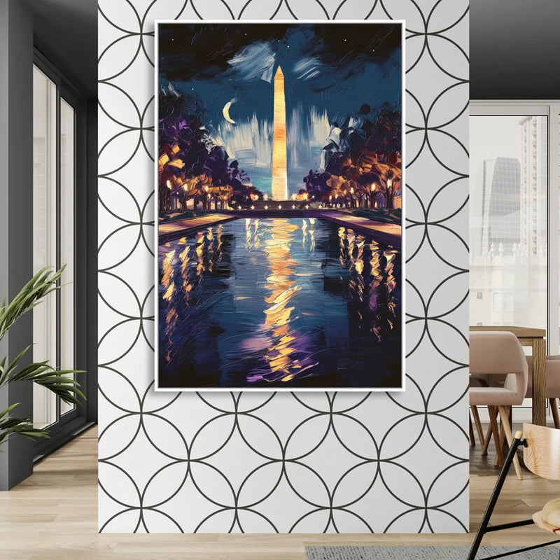 Washington DC Night Lights Living Room - White Canvas Wall Art