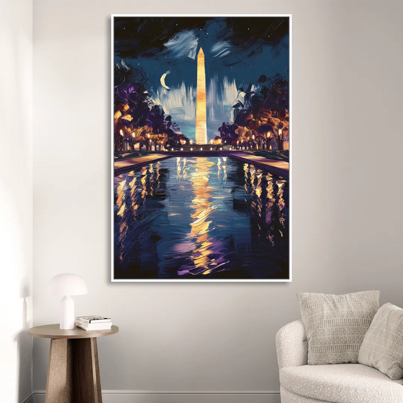 Washington DC Night Lights Sitting Room - White Canvas Wall Art