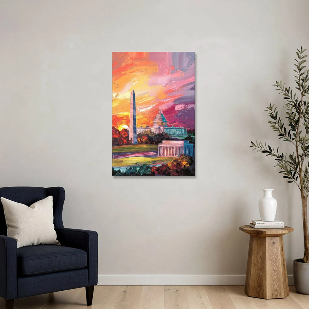 Washington DC Skyline Sunset - Canvas Wall Art - Sofa - 24x36