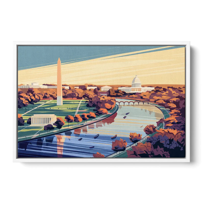 Washington Dc Aerial View Front - White Canvas Wall Art