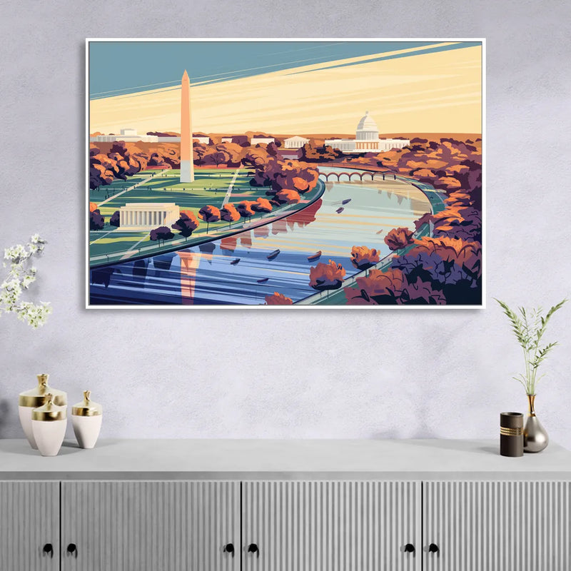 Washington Dc Aerial View Sitting Room - White Canvas Wall Art
