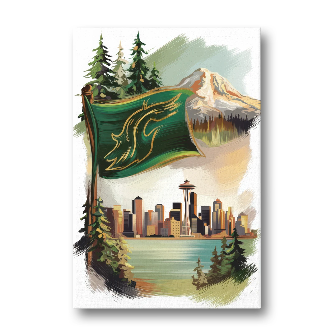 Washington Flags and Symbols - Canvas Wall Art - Front