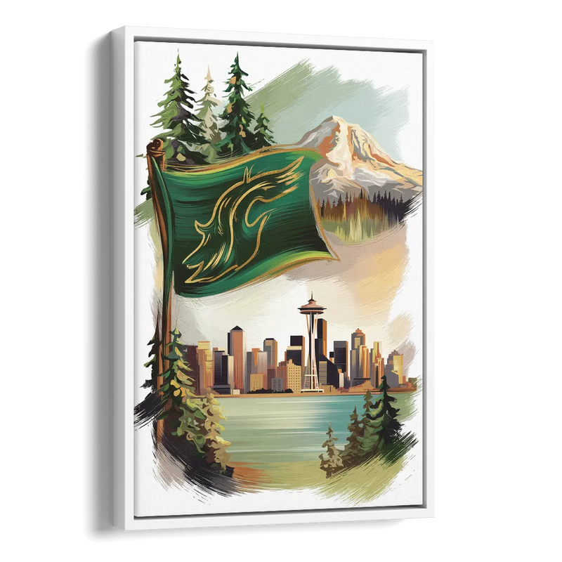 Washington Flags and Symbols Side - White Canvas Wall Art