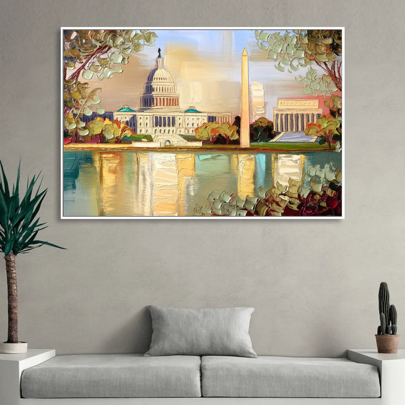 Washington Sunny Cityscapes Living Room - White Canvas Wall Art