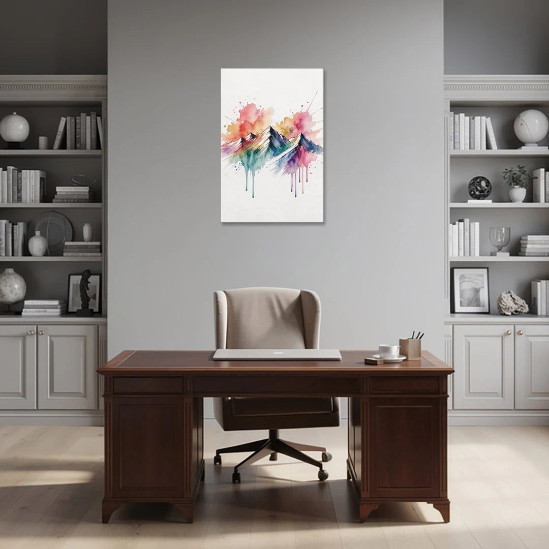 Watercolor Mountain in Sunset Bloom - Canvas Wall Art - Office - 24x36