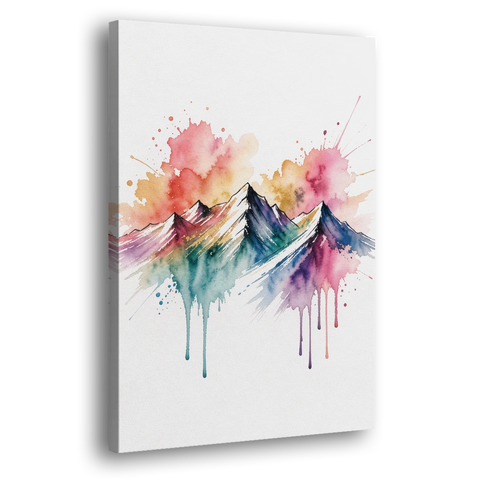 Watercolor Mountain in Sunset Bloom for the Living Room - Canvas Wall Art