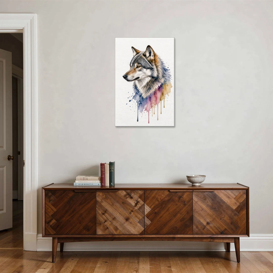Watercolor Wolf Art in Indigo Bloom - Canvas Wall Art - Coffee Table - 24x36