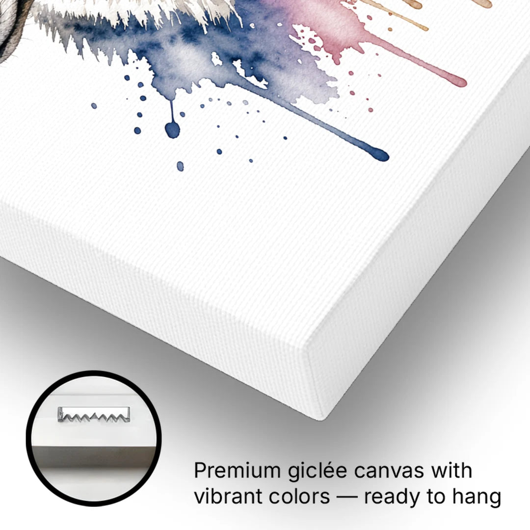 Watercolor Wolf Art in Indigo Bloom - Canvas Wall Art - Gallery Wrap Corner