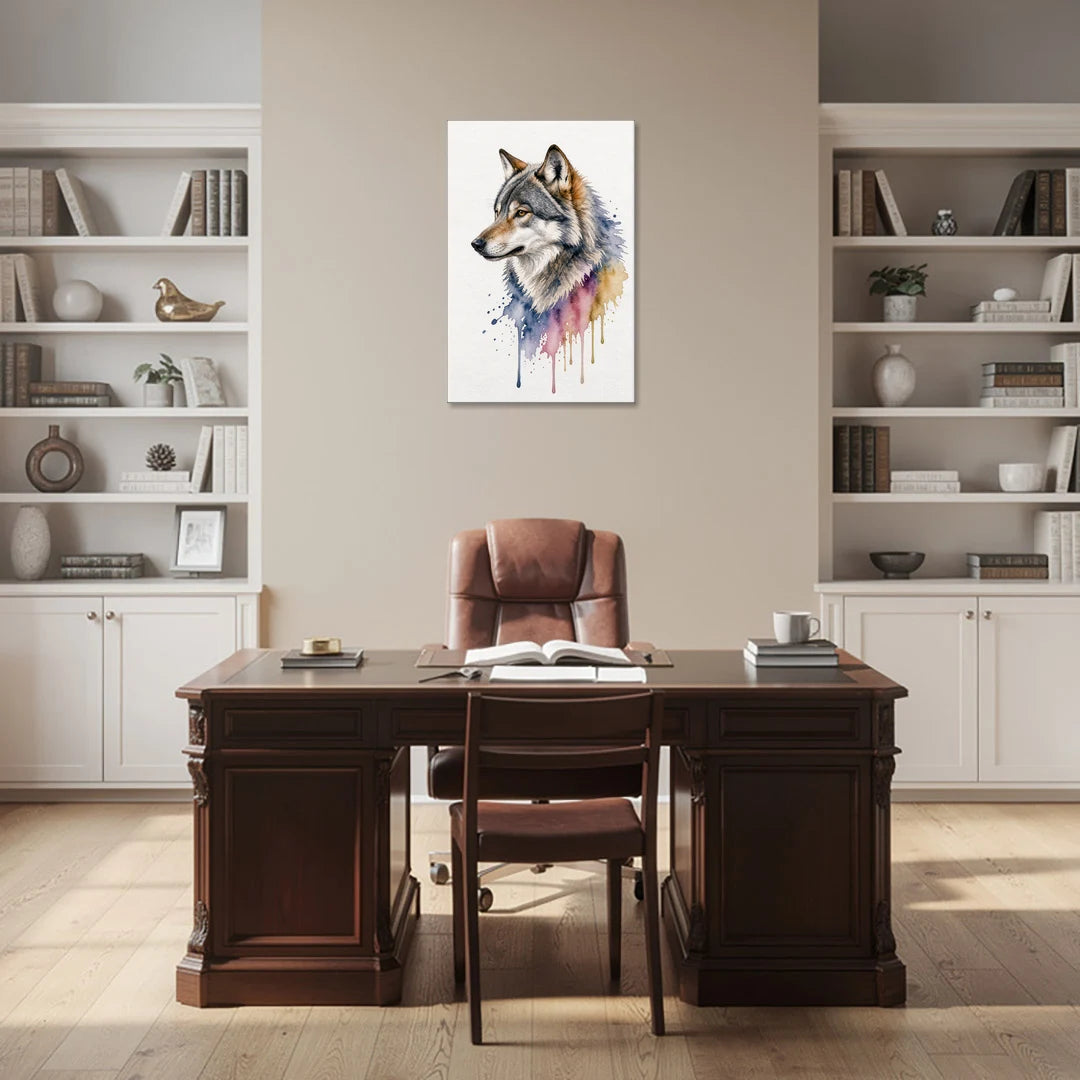 Watercolor Wolf Art in Indigo Bloom - Canvas Wall Art - Office - 24x36