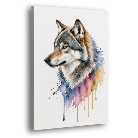 Watercolor Wolf Art in Indigo Bloom for the Living Room - Canvas Wall Art