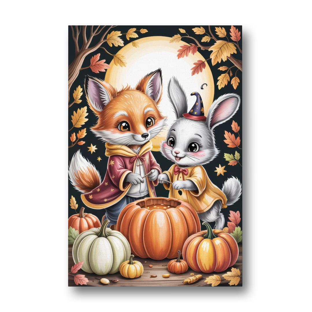 Whimsical Animals in Cute Halloween - Canvas Wall Art - Front