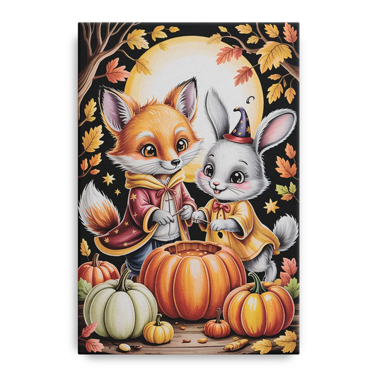 Whimsical Animals in Cute Halloween - Canvas Wall Art