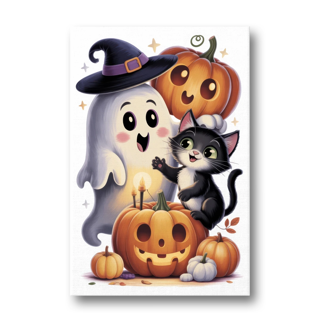 Whimsical Autumn Scene Cute Halloween - Canvas Wall Art - Front