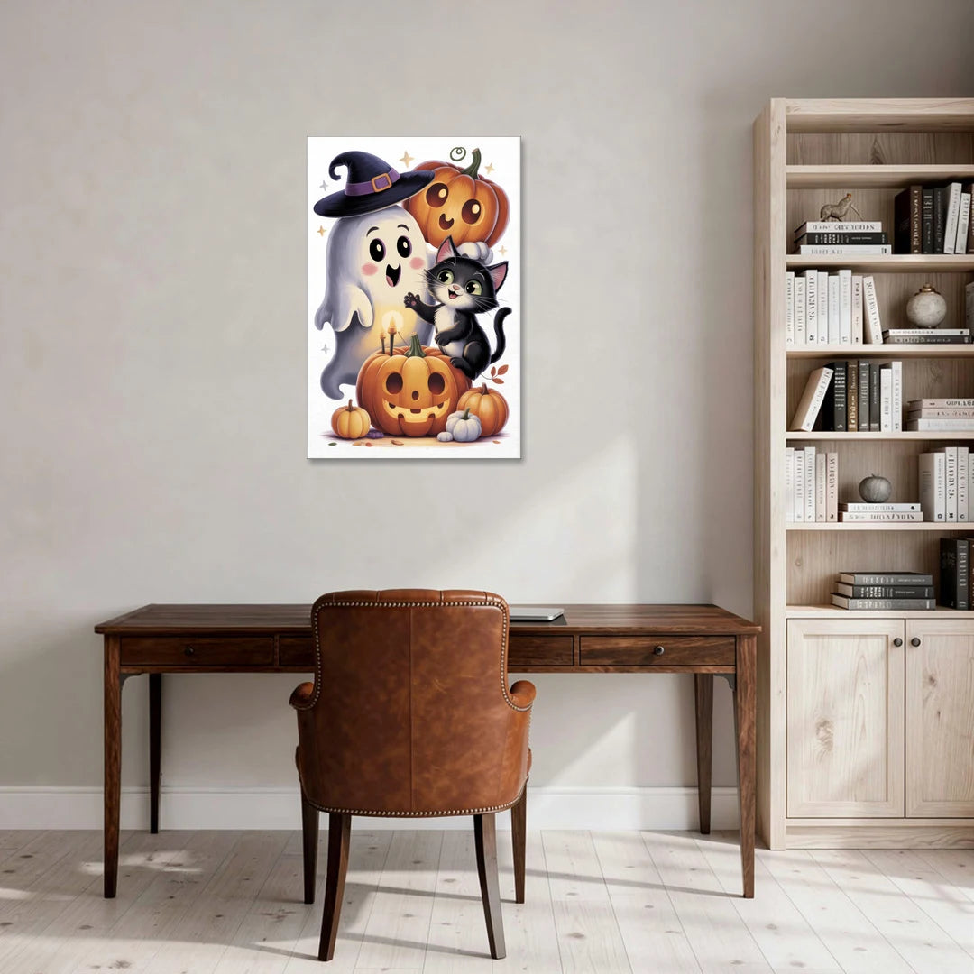 Whimsical Autumn Scene Cute Halloween - Canvas Wall Art - Office - 24x36