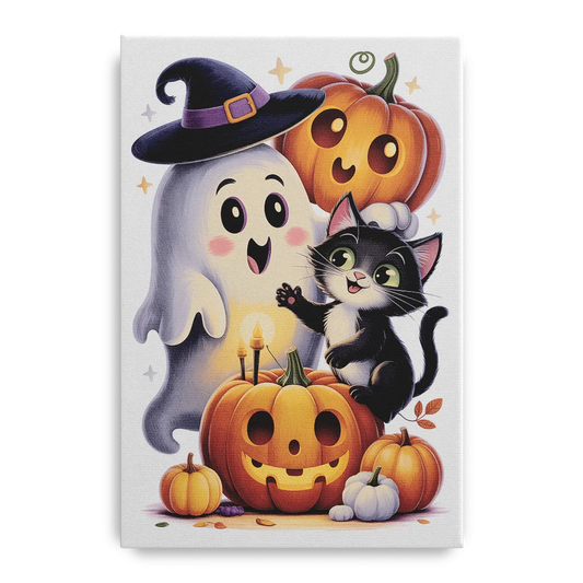 Whimsical Autumn Scene Cute Halloween - Canvas Wall Art