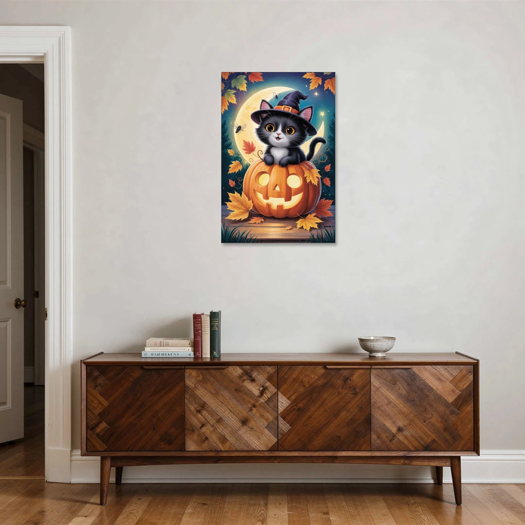Whimsical Black Cat Cute Halloween - Canvas Wall Art - Coffee Table - 24x36