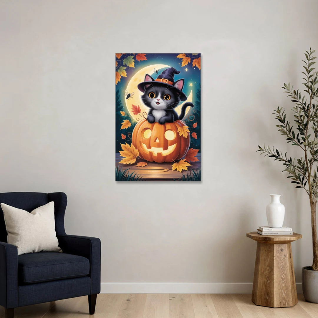 Whimsical Black Cat Cute Halloween - Canvas Wall Art - Sofa - 24x36