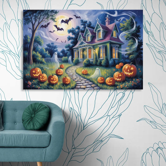 Whimsical Enchantment Victorian Halloween Living Room - Canvas Wall Art