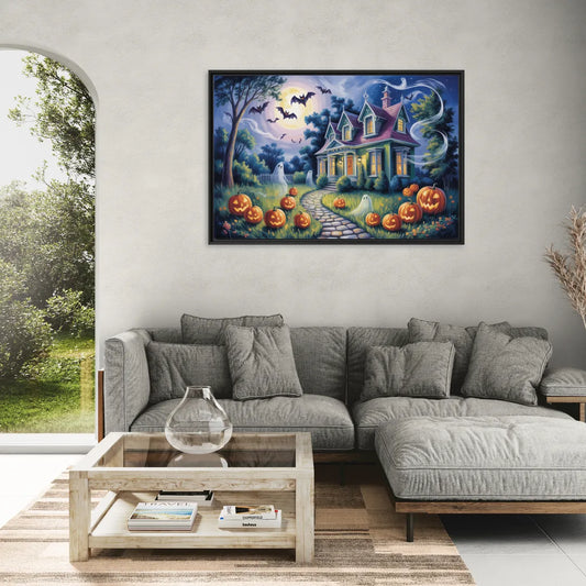 Whimsical Enchantment Victorian Halloween - Living Room Black Frame Canvas