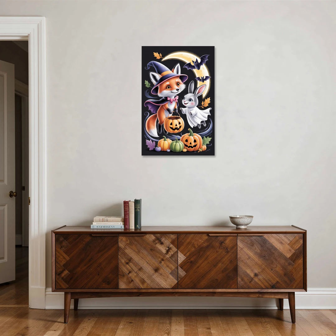 Whimsical Fox and Rabbit Cute Halloween - Canvas Wall Art - Coffee Table - 24x36