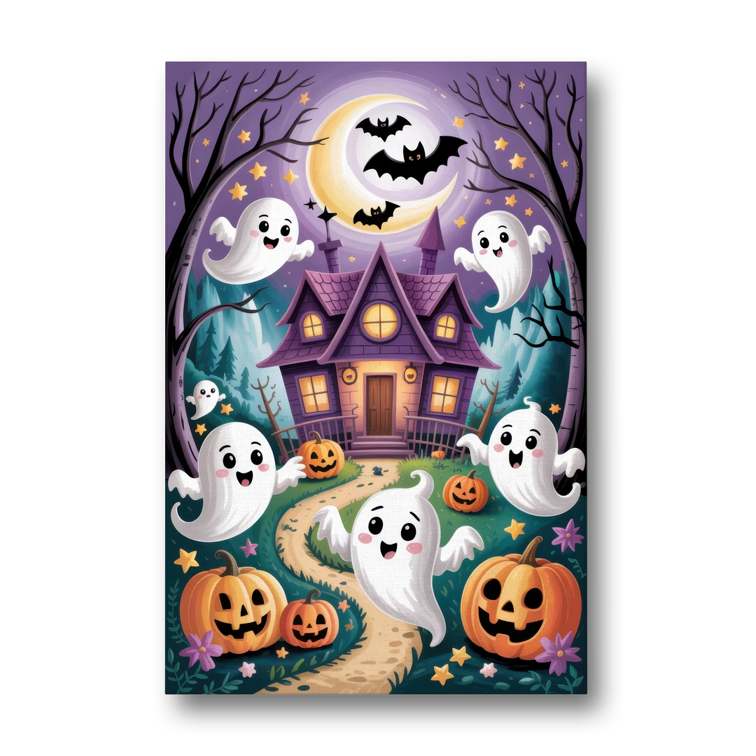 Whimsical Haunted House Cute Halloween - Canvas Wall Art - Front