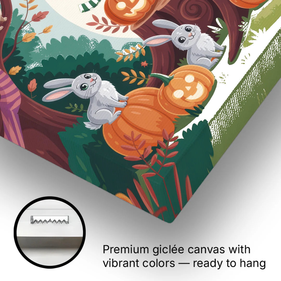 Whimsical Pumpkins Scene Cute Halloween - Canvas Wall Art - Gallery Wrap Corner