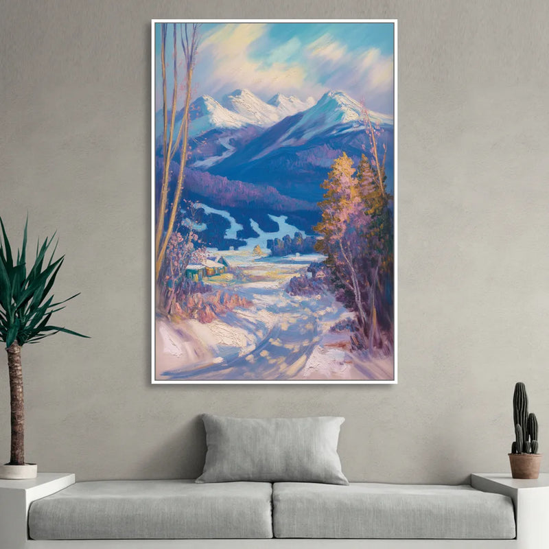 Whistler Snowy Peaks Living Room - White Canvas Wall Art