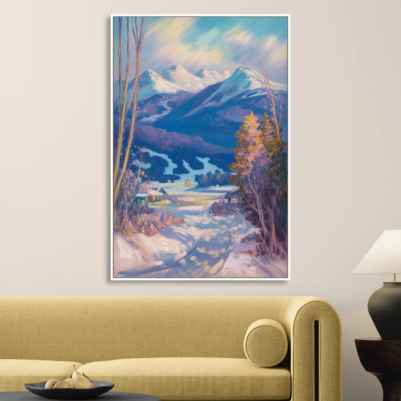 Whistler Snowy Peaks Sitting Room - White Canvas Wall Art