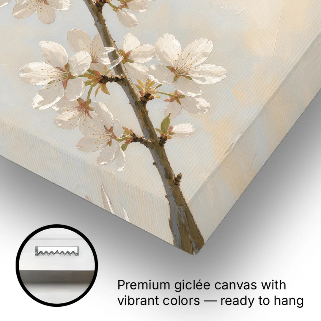 White Cherry Blossom Branch in Morning Light - Canvas Wall Art - Gallery Wrap Corner