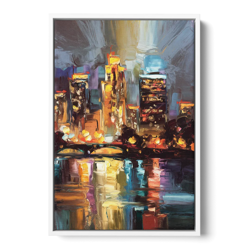 Wichita Cityscape Glow Front - White Canvas Wall Art
