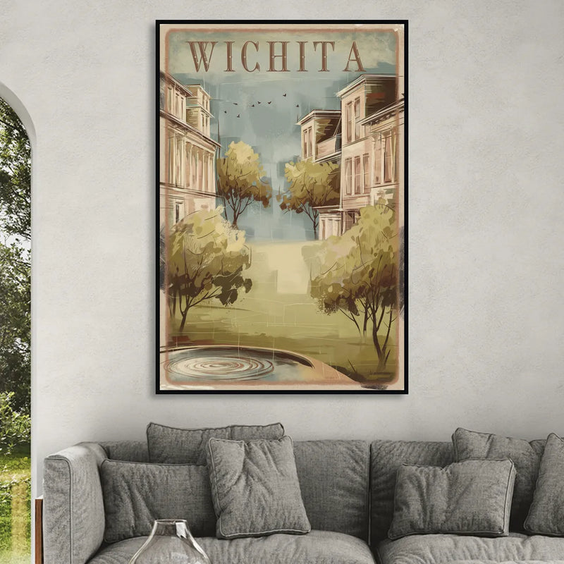 Wichita Vintage Aesthetic Living Room - Black Canvas Wall Art