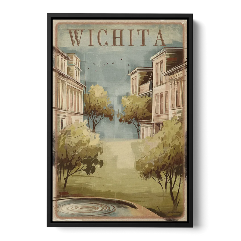 Wichita Vintage Aesthetic Front - Black Canvas Wall Art