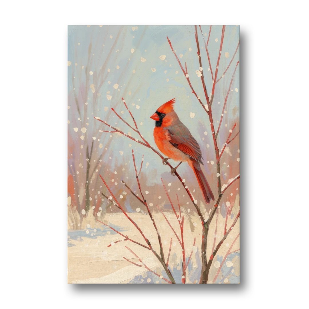 Winter Red Bird on Snowy Dogwood - Canvas Wall Art - Front