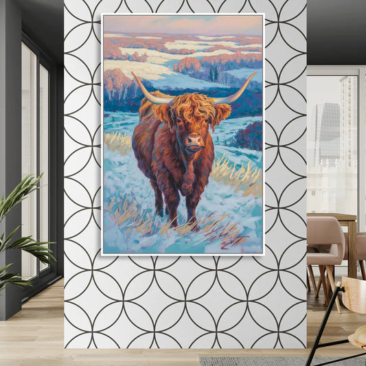 Winter Wonderland Highland Cow Living Room - White Canvas Wall Art