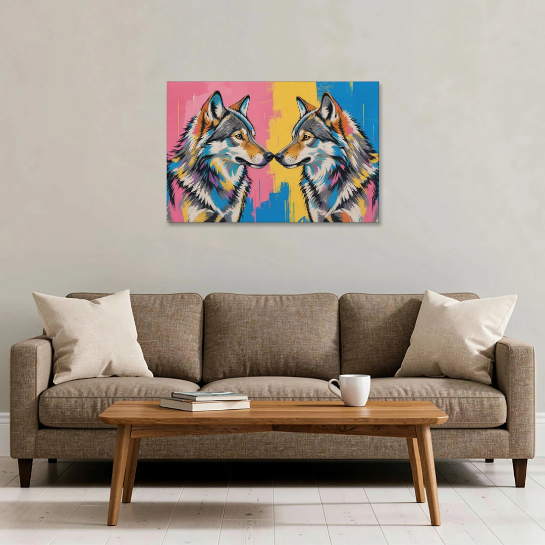 Wolf Art Prints Nose to Nose Greeting - Canvas Wall Art - Sofa - 36x24