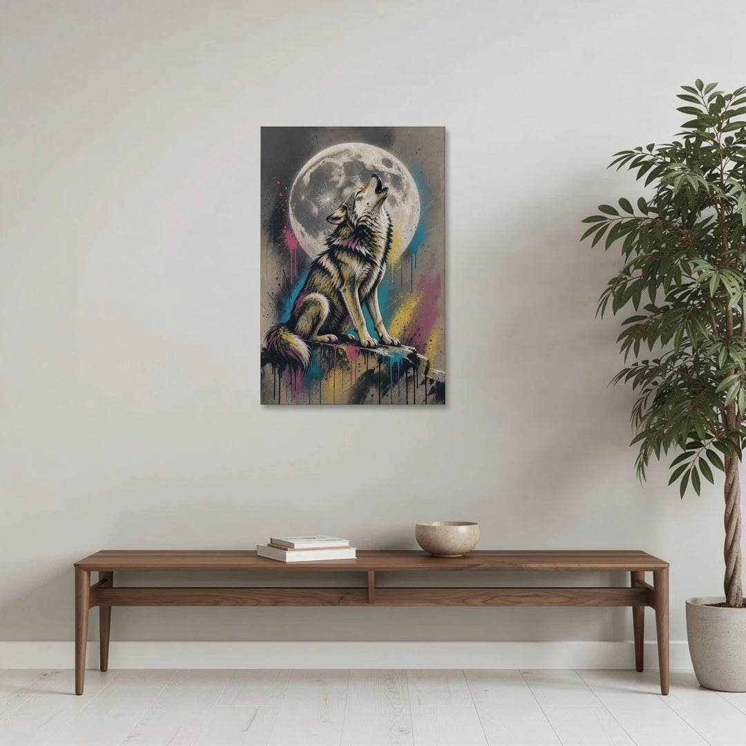 Wolf Howling at the Moon - Canvas Wall Art - Coffee Table - 24x36