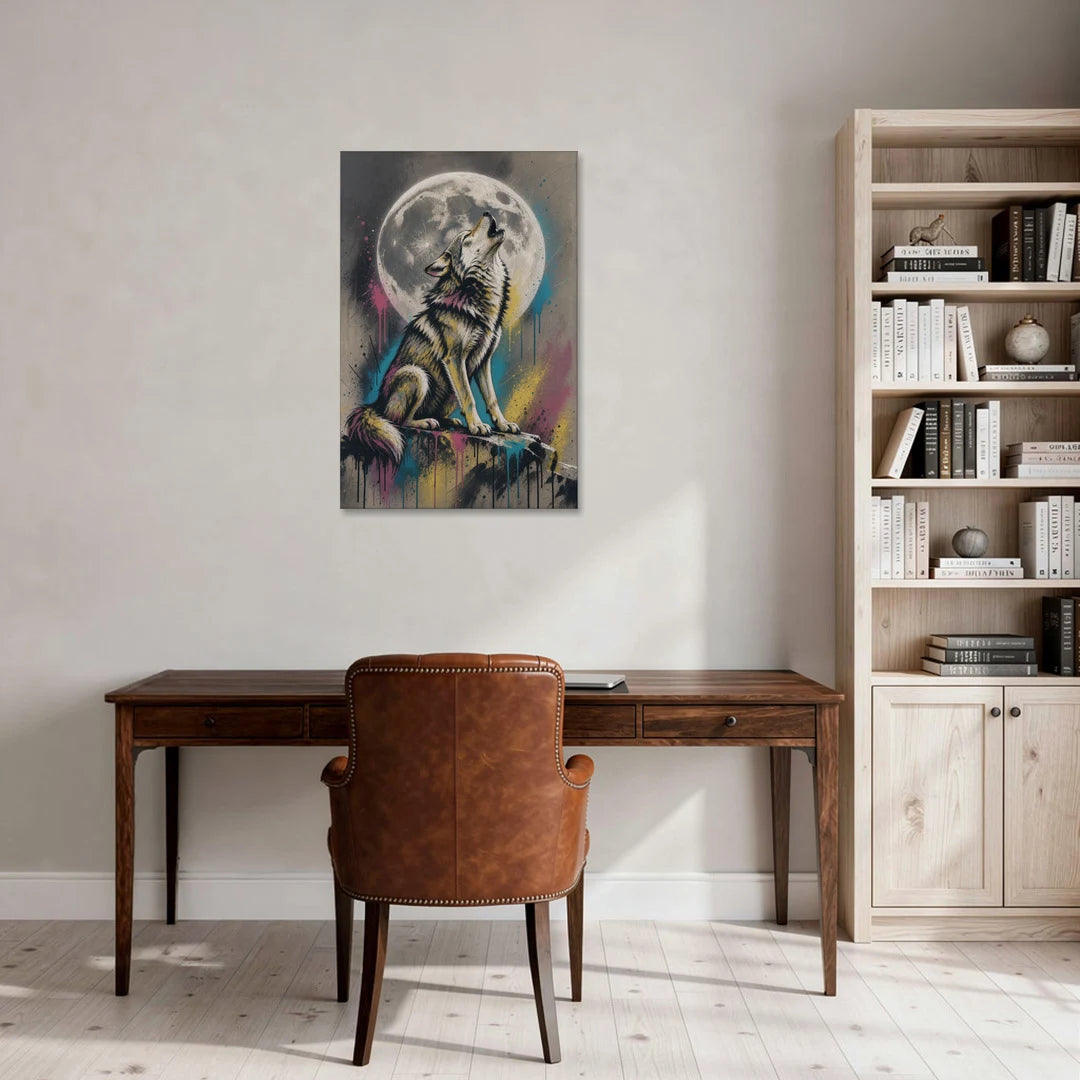 Wolf Howling at the Moon - Canvas Wall Art - Office - 24x36