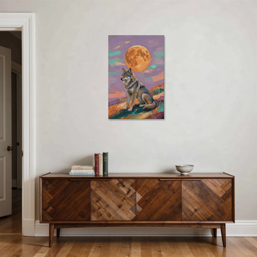 Wolf Moon Painting at Violet Dusk - Canvas Wall Art - Coffee Table - 24x36