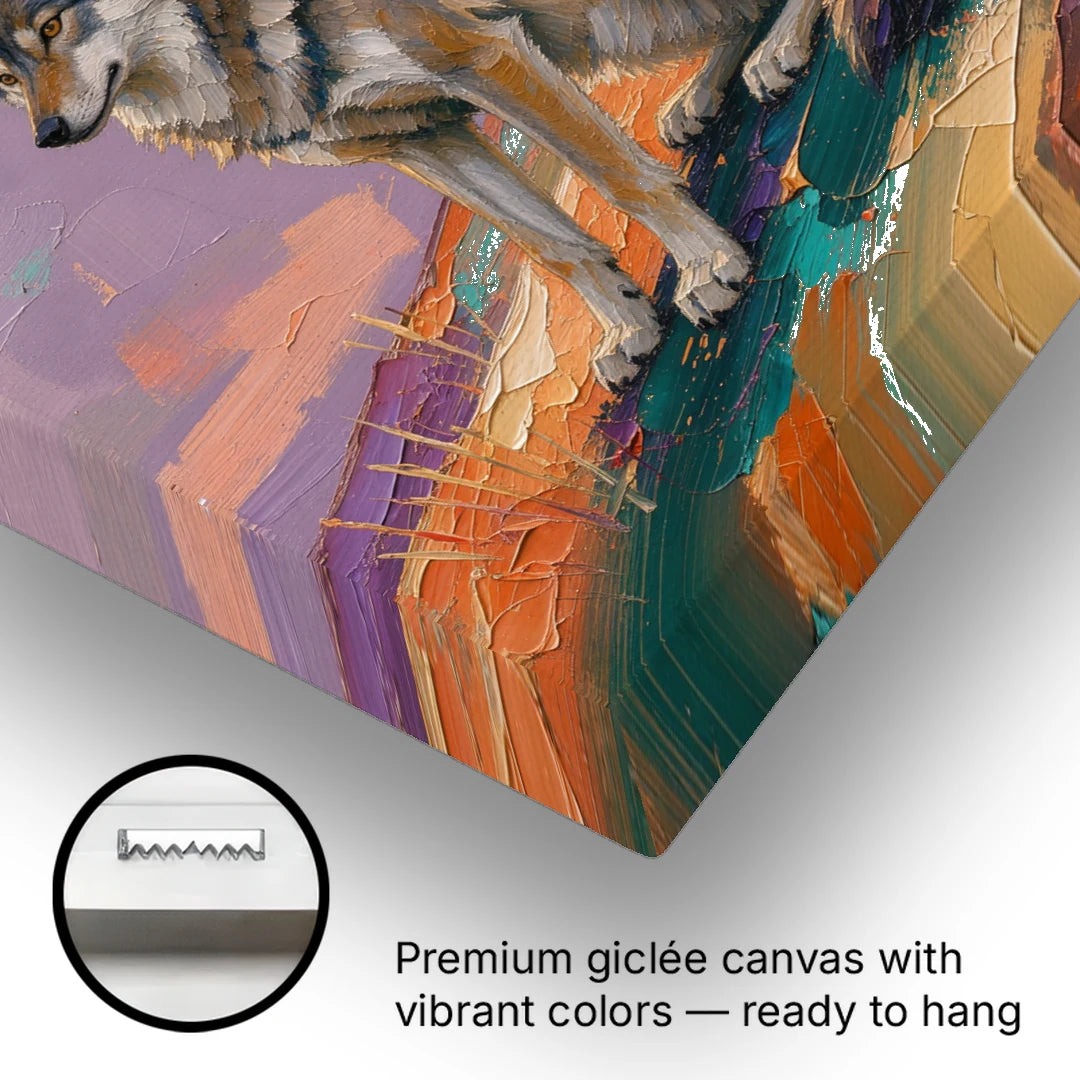 Wolf Moon Painting at Violet Dusk - Canvas Wall Art - Gallery Wrap Corner