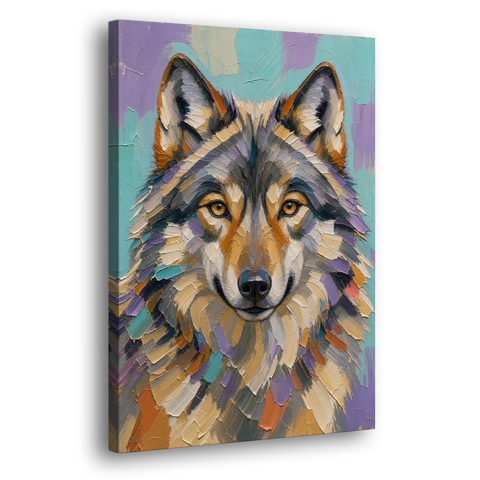 Wolf Portrait Painting in Knife-Cut Pastels - Canvas Wall Art
