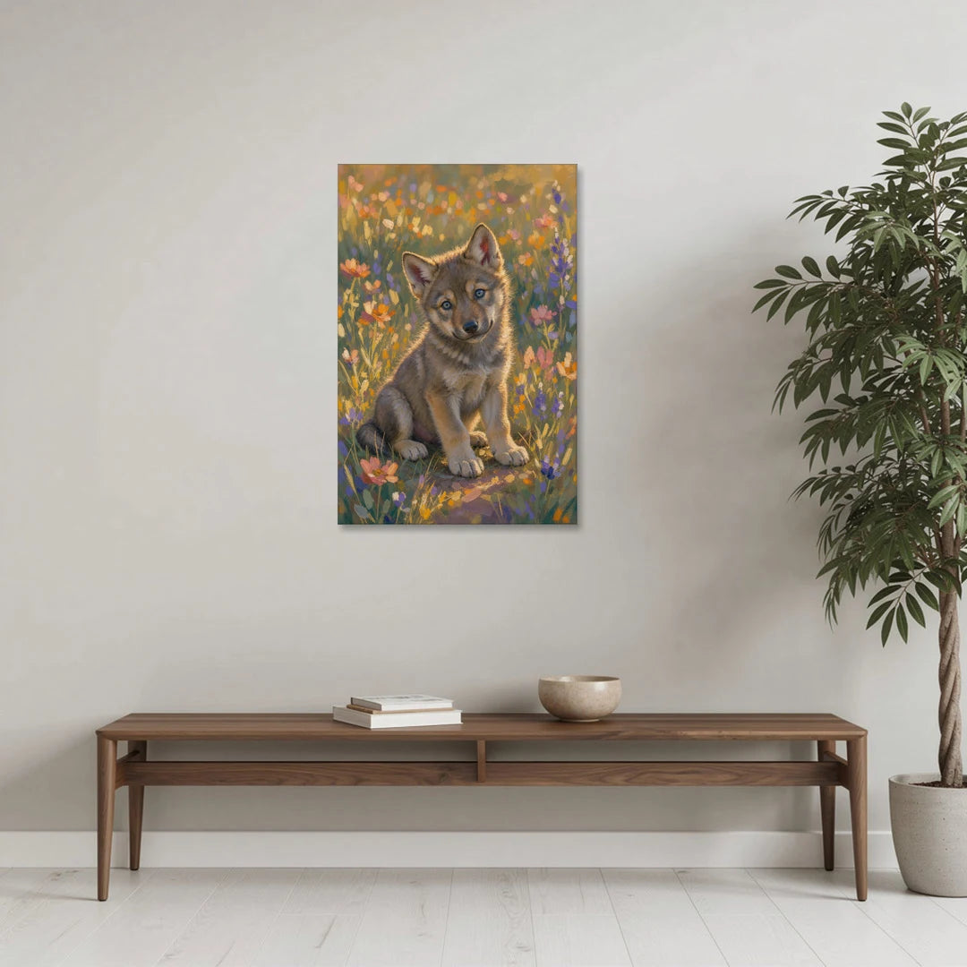 Wolf Pup Painting with a Curious Tilt - Canvas Wall Art - Coffee Table - 24x36