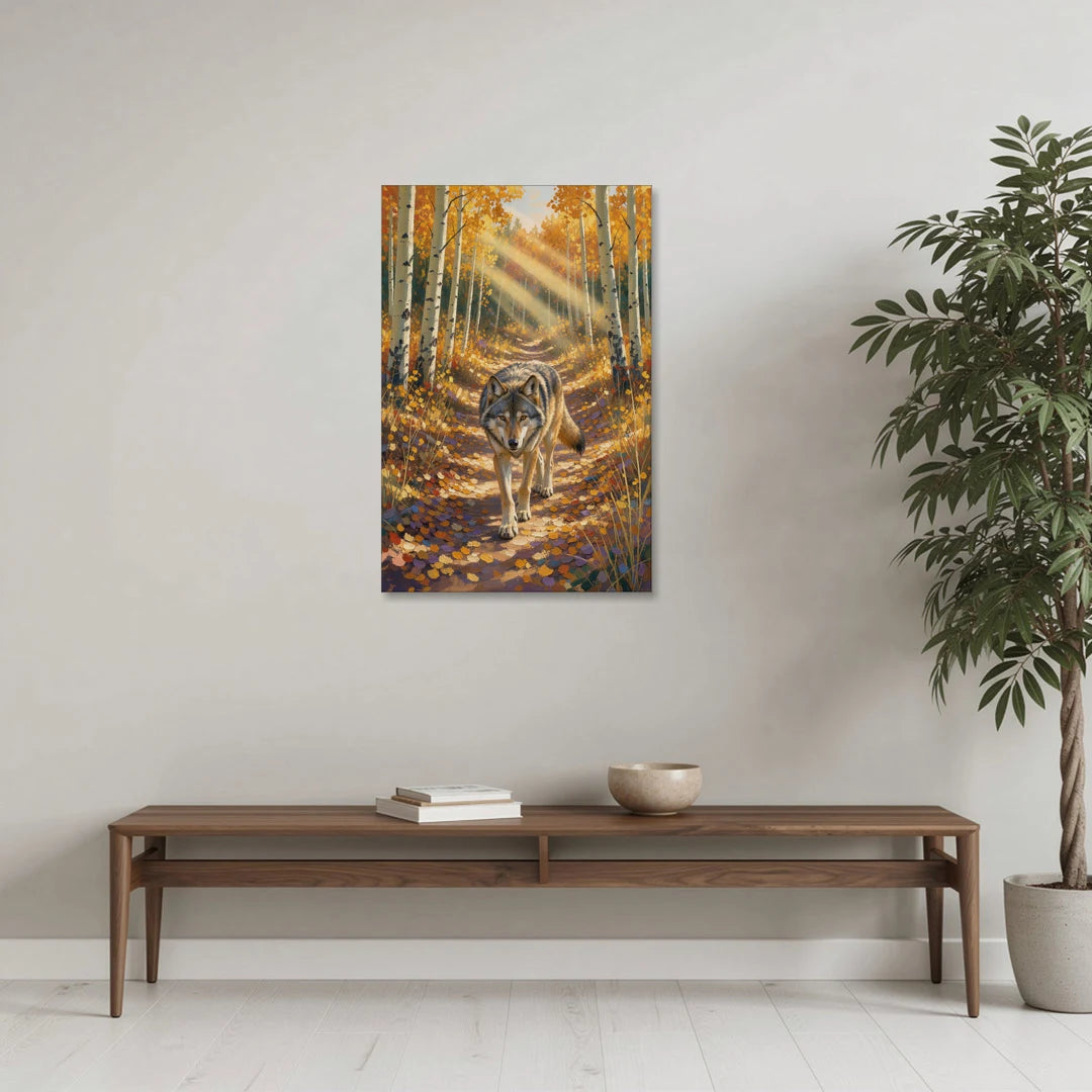 Wolf in Forest Painting on the Aspen Trail - Canvas Wall Art - Coffee Table - 24x36