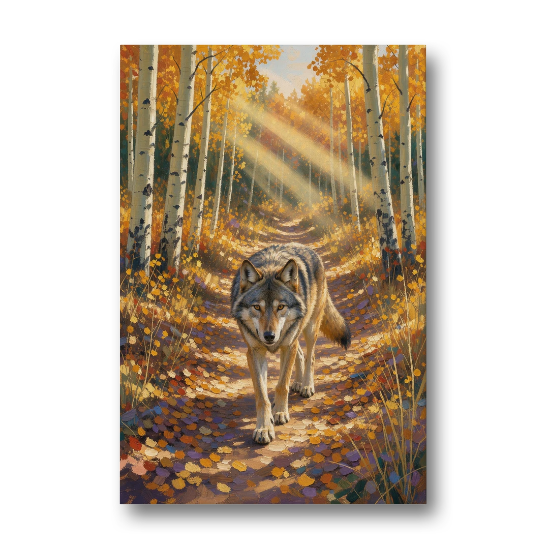 Wolf in Forest Painting on the Aspen Trail - Canvas Wall Art - Front