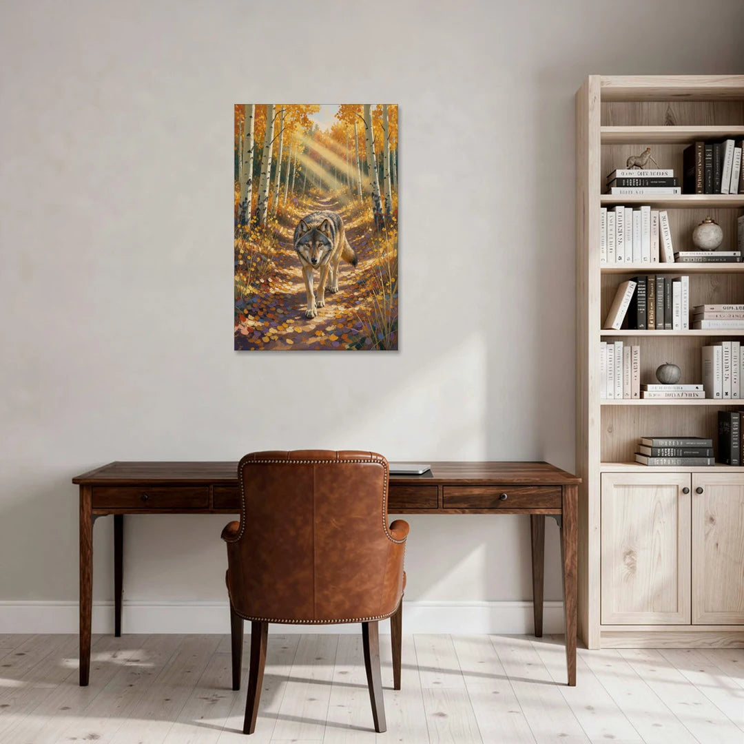 Wolf in Forest Painting on the Aspen Trail - Canvas Wall Art - Office - 24x36